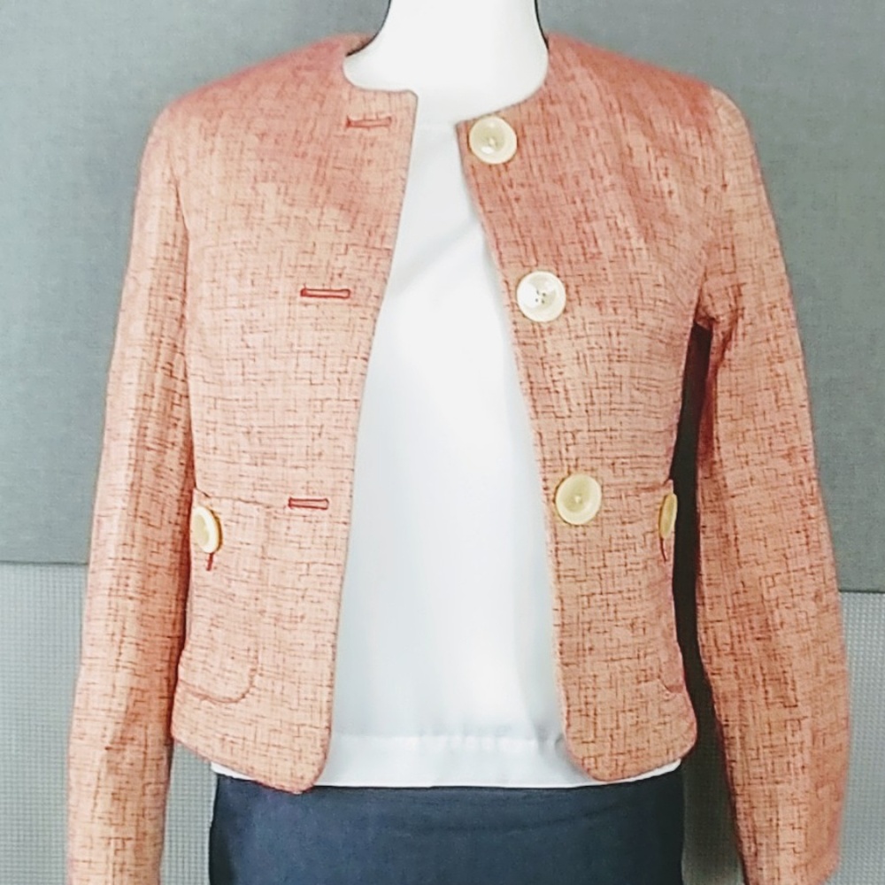 J. Jill Red & Cream Twead Blazer